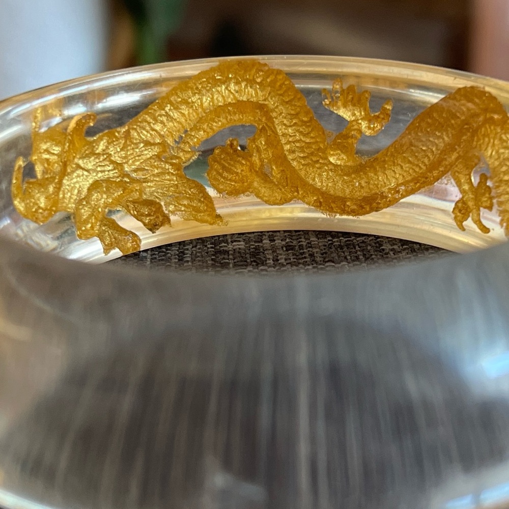 Clear Gold Tone Dragon Bangle - Picture 4 of 6